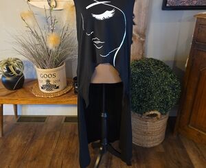 Black Sleeveless Top with Artistic Face Design